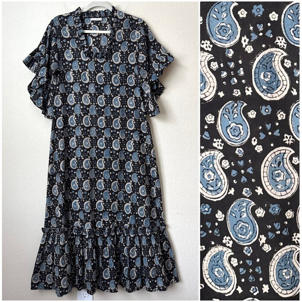 Fitzroy & Willa Boho Paisley Printed Ruffle Trim Hem Maxi Dress